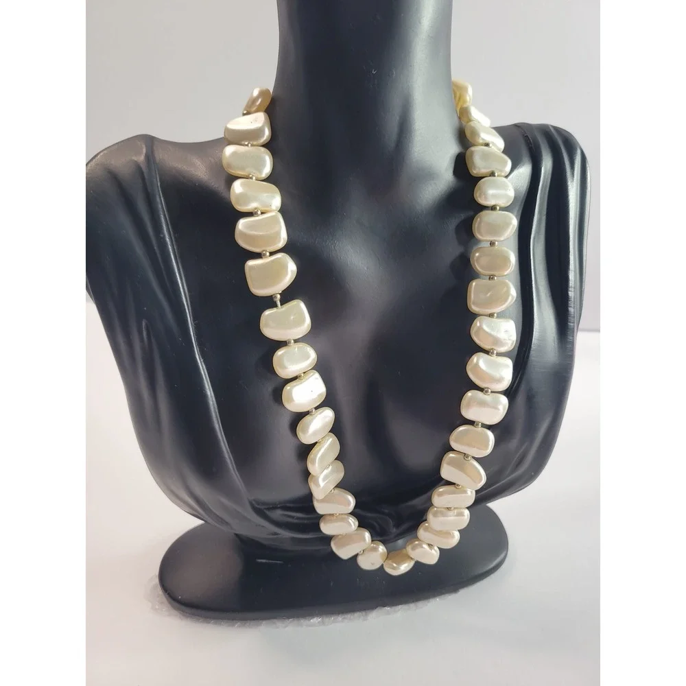 Cream Ivory Chunky Beaded Necklace Pearly Irregular Statement Organic Modern